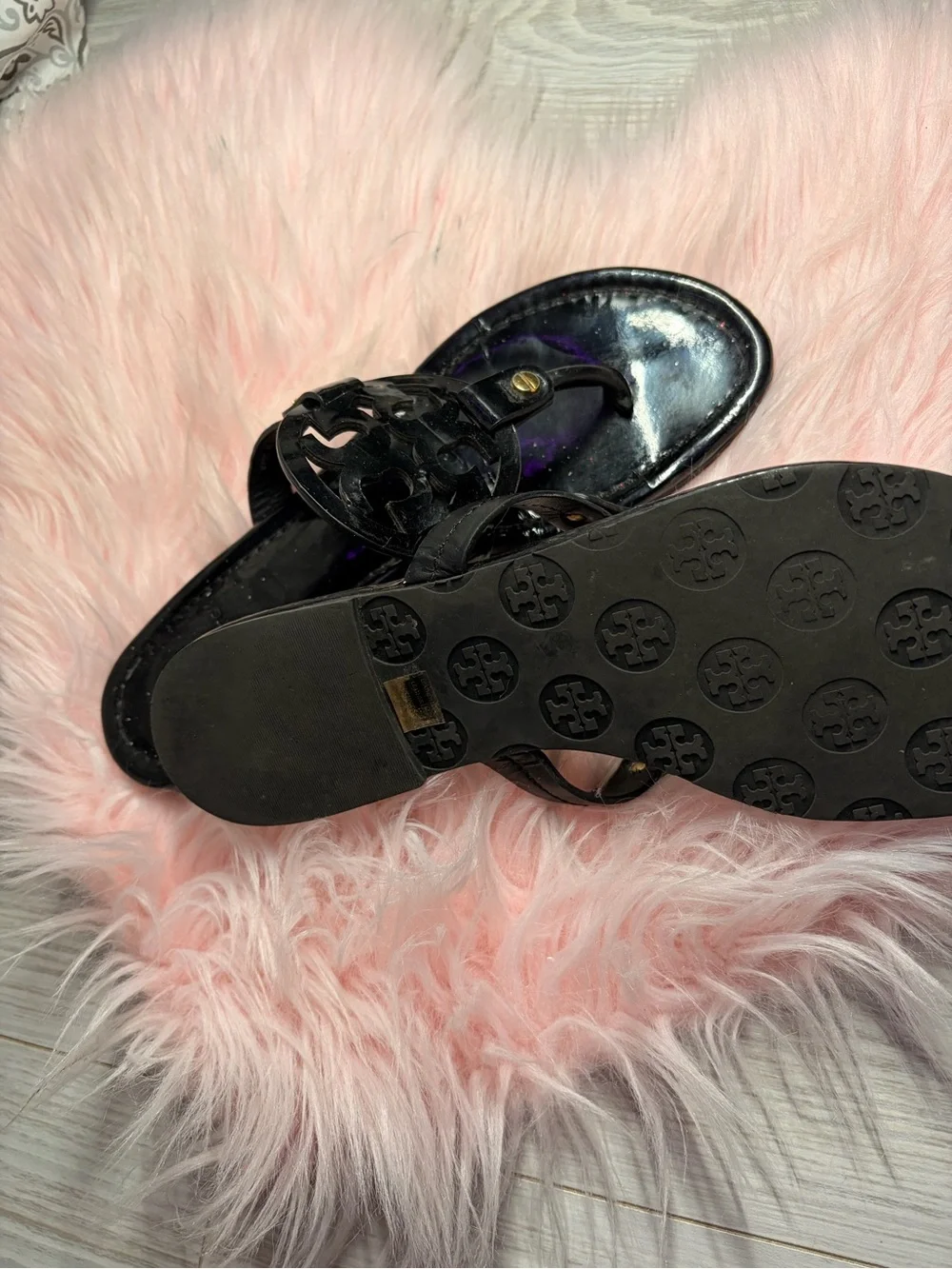 Tory Burch Black Patent Logo Thong Sandals